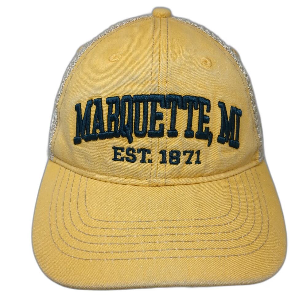 DK Embroidery Trucker Hat Yellow OSFM Marquette MI Mesh Back Snapback Michigan
